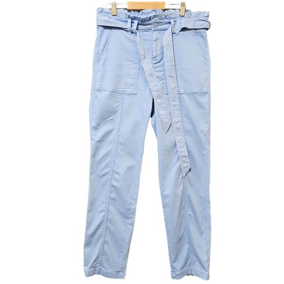 Crown & Ivy Trouser Pants Womens Size 8 Cotton Blend Light Blue Tapered Belted - Picture 1 of 16